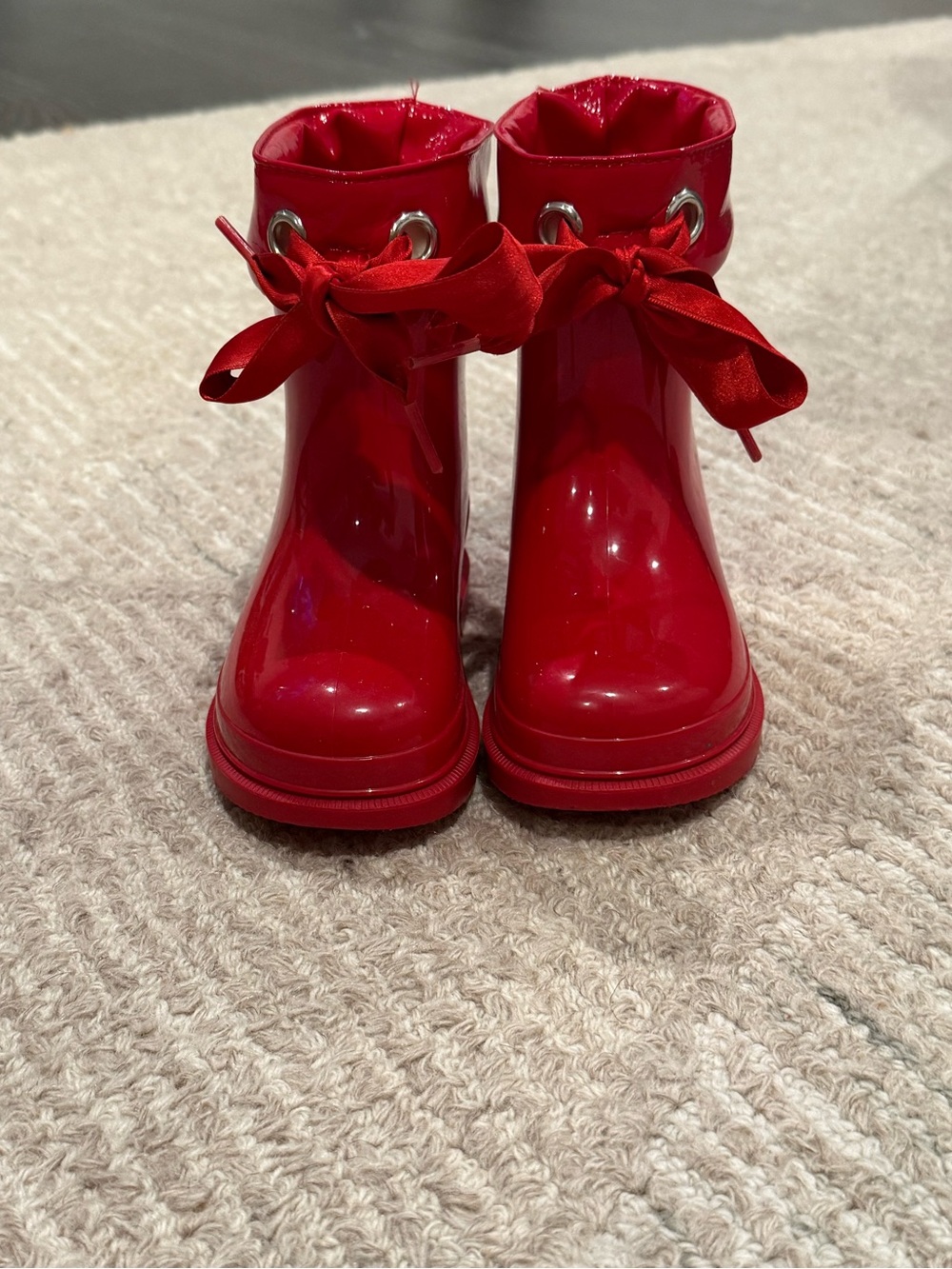 Igor Red Glossy Rain Boots with Ribbon Detail